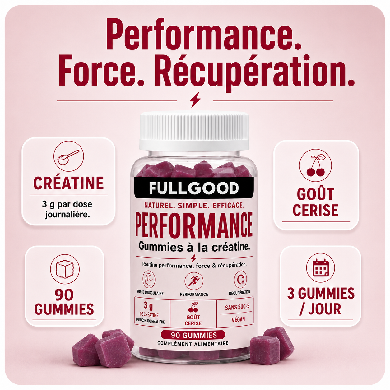 PERFORMANCE — Gummies Créatine Monohydrate  GOUT CERISE