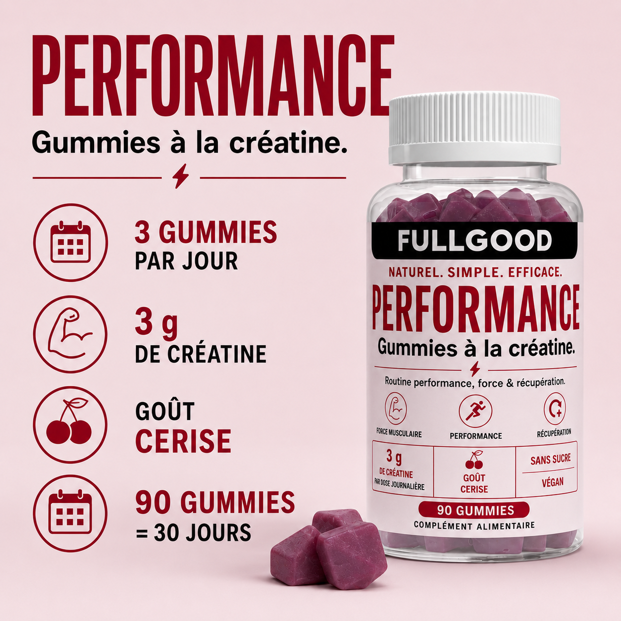 PERFORMANCE — Gummies Créatine Monohydrate  GOUT CERISE