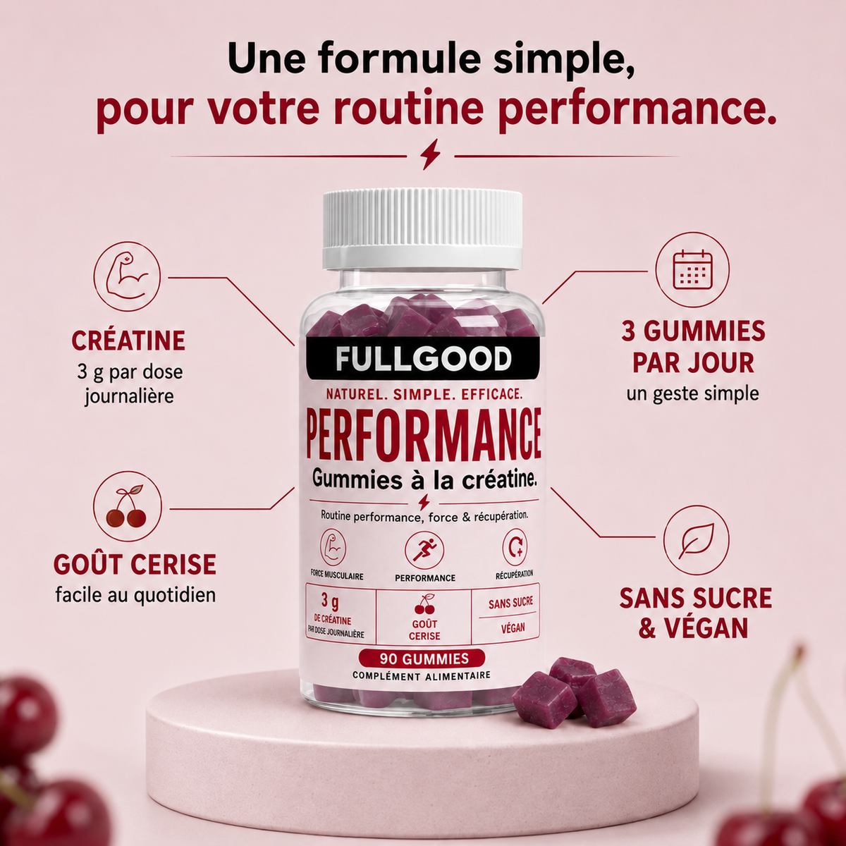PERFORMANCE — Gummies Créatine Monohydrate  GOUT CERISE