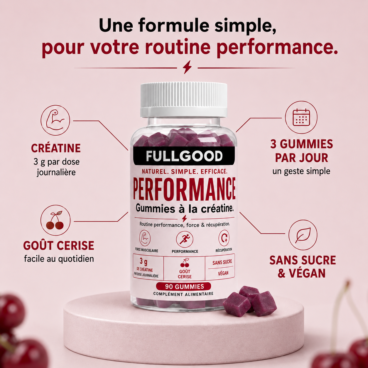 PERFORMANCE — Gummies Créatine Monohydrate  GOUT CERISE