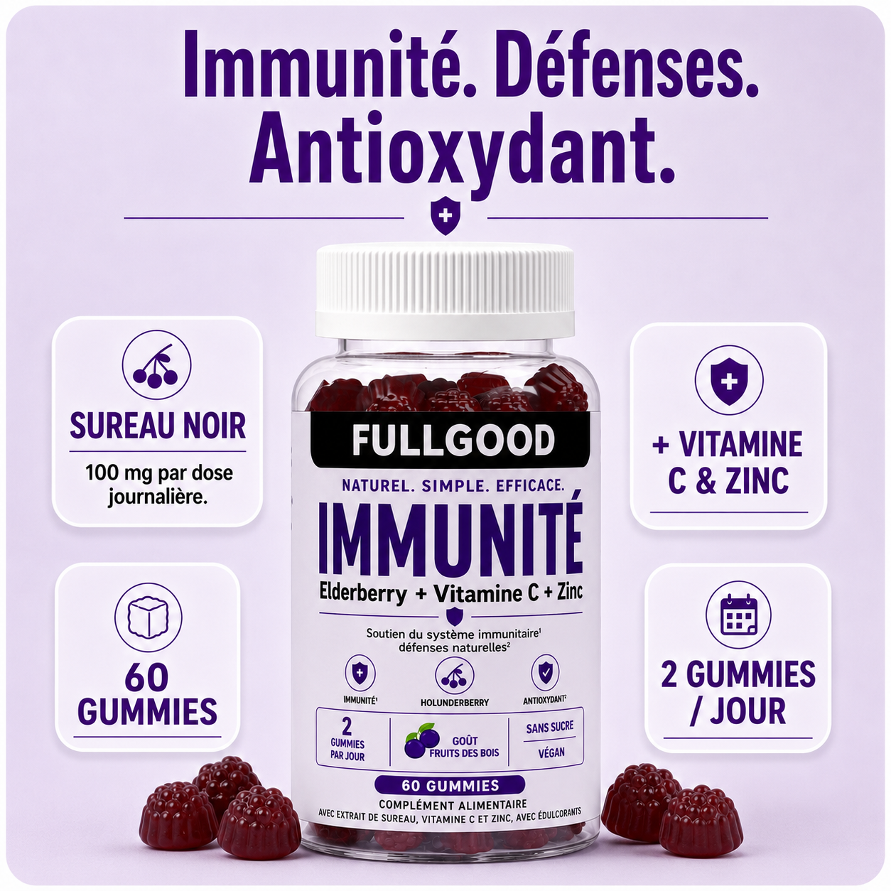 IMMUNITÉ — Gummies Sureau Noir + Vitamine C + Zinc