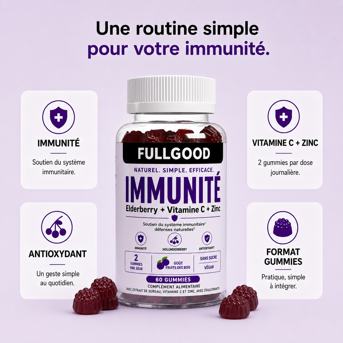 IMMUNITÉ — Gummies Sureau Noir + Vitamine C + Zinc