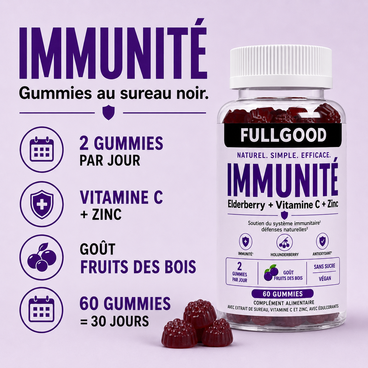 IMMUNITÉ — Gummies Sureau Noir + Vitamine C + Zinc