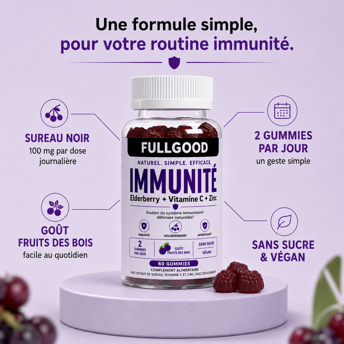 IMMUNITÉ — Gummies Sureau Noir + Vitamine C + Zinc