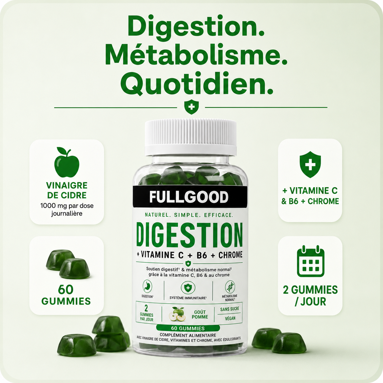 DIGESTION — Gummies Vinaigre de Cidre + Vitamine C + B6 + Chrome